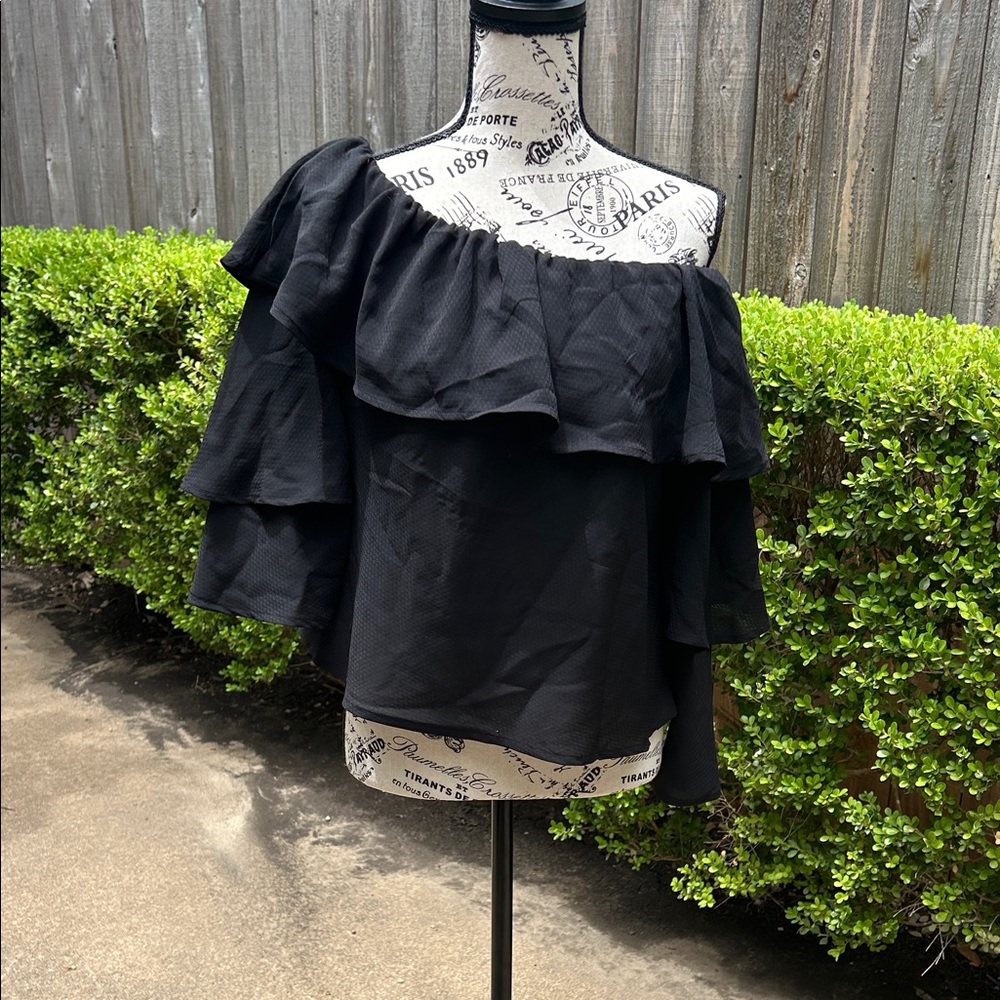 New York & Company Black Ruffle Off-Shoulder Blouse